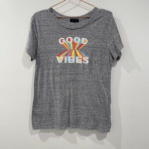 Modern Canvas Graphic Tee "Good Vibes" Gray Heathered Short Sleeve Shirt Size L